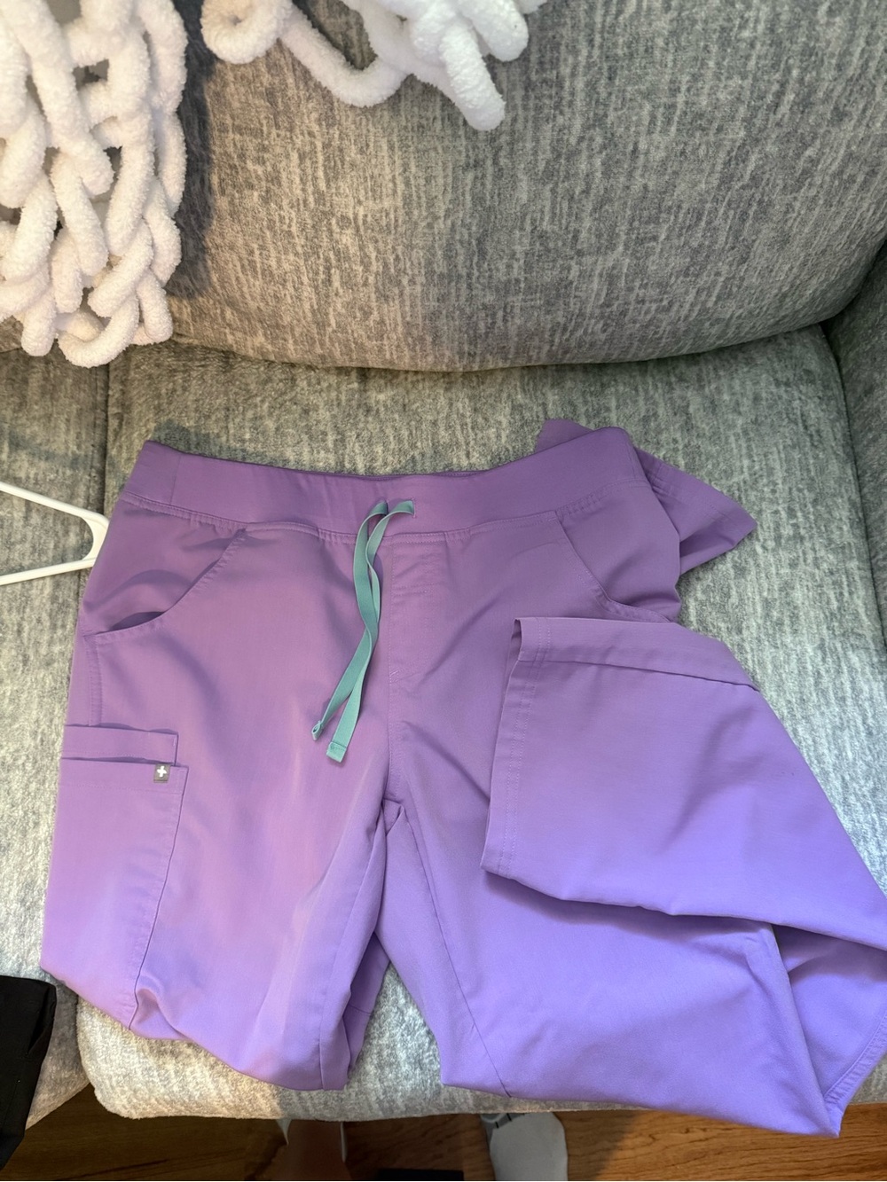 Figs Lavender Scrub Pants with Mint Drawstring